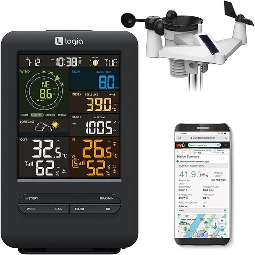 Logia 7.6"Hx4.6"W 5-In-1 Weather Station Wifi Weather Station W/ Rain Gauge