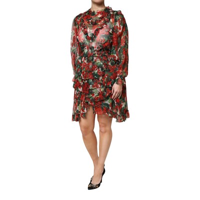 dolce and gabbana long sleeve floral dress Dolce & Gabbana 100% Silk Floral Dress Maxi Gown IT 36