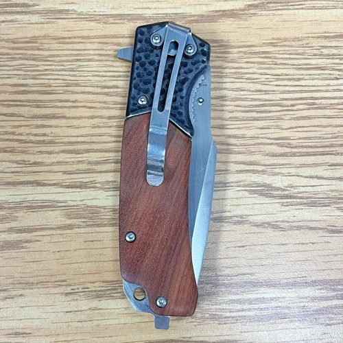 9" Wood Quick Open EDC Spring Assisted Pocket Knife Folding Tactical Open Blade - Picture 5 of 6