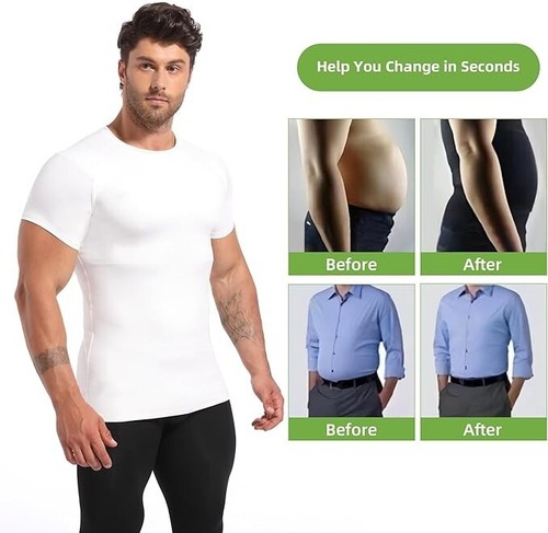 New LGTYF 4D Men's Compression White Shirt Short Sleeve Set Tummy Control - Picture 6 of 6