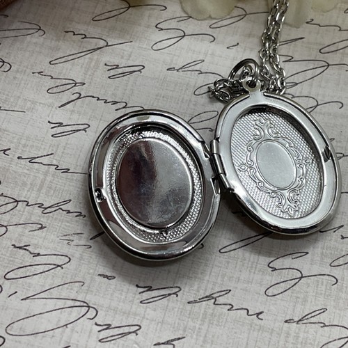 Silver Birthday Locket Blue Pearl Lady Victorian Maiden Necklace Gift Mom Unique - Picture 10 of 17