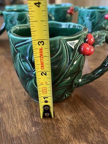 6 Vintage Lefton Green Holly Berry Christmas Punch Mugs #1366 Cups - Picture 5 of 9