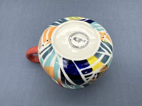 Anthropologie COLORFUL ABSTRACT BOHO Potbelly COFFEE MUG Red Raised Dots - Picture 6 of 9