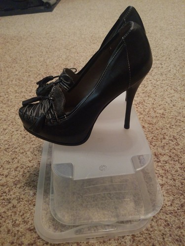 Levity Shoes Black leather 5in heels with tie tassels NWOB - Picture 5 of 8