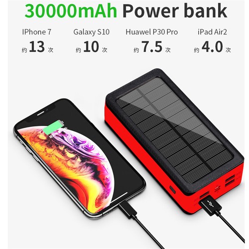 Waterproof Solar Power Bank 30000mAh Portable External Battery Charger For Phone - Picture 4 of 15