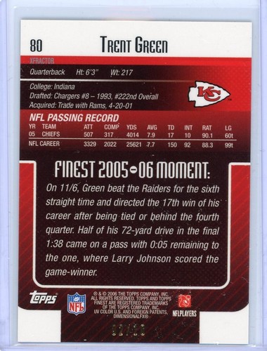 2006 Topps Finest Football Gold Xfractor #80 Trent Green Nr. 2 von 10 - Bild 2 von 2