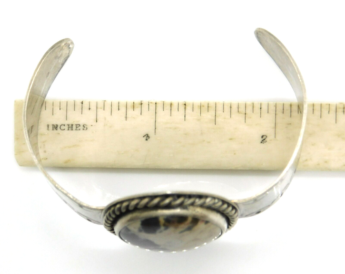 925 Sterling Silver Jasper with Rope Edge Stamped Pattern Cuff Bracelet - Picture 8 of 9