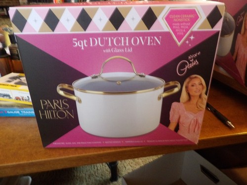 PARIS HILTON 5 QT DUTCH OVEN NONSTICK CERAMIC WITH GLASS LID - NEW