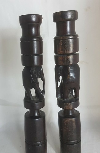 Pair of Beautiful African Elephant Themed Solid Wood Candle stands - Picture 4 of 7