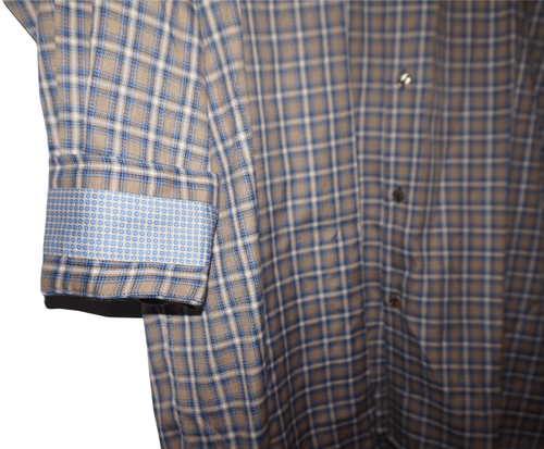 Camisa Visconti Negra Mangas Largas Grande 2X Bronceada con Patrón Azul Multi Cuadro Nueva con Etiquetas - Imagen 8 de 9