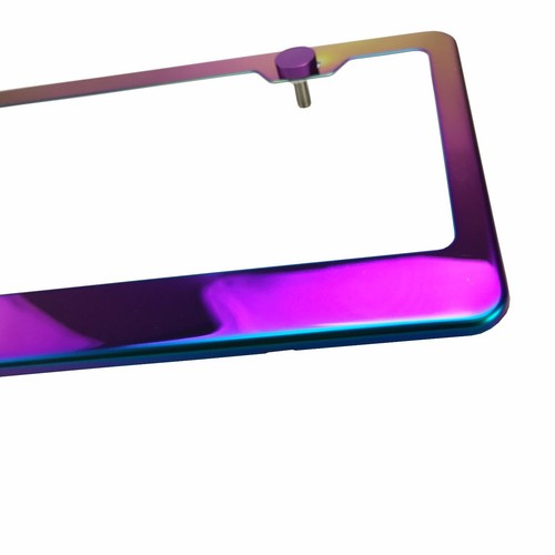 Neo Neon Chrome License Plate Frame LaFerrari Laser Etched Metal Screw Cap - Picture 4 of 8
