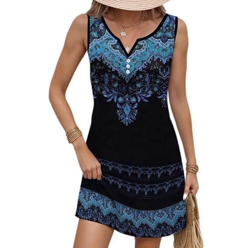 Women Floral Tops Mini Dress Pullover Blouse Tank Dress T-Shirt Summer Casual - Picture 15 of 26