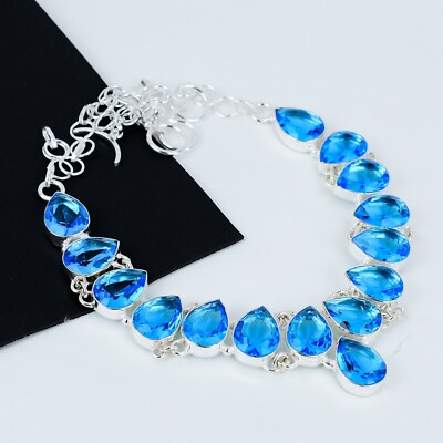 Swiss Blue Topaz Gemstone Handmade 925 Sterling Silver Necklace Jewelry ...