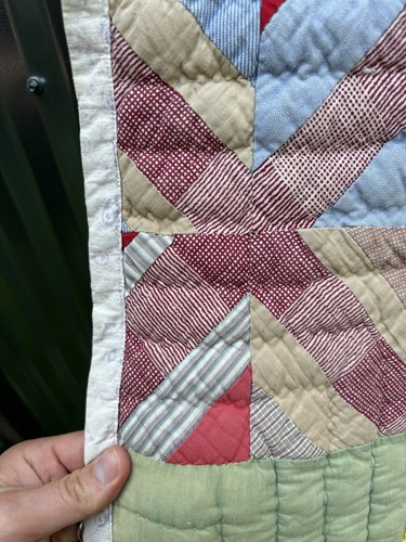 Antique VTG Patchwork QUILT Lattice X Four Patch 77x66 Good Cond C1920 Scrappy - Picture 9 of 24