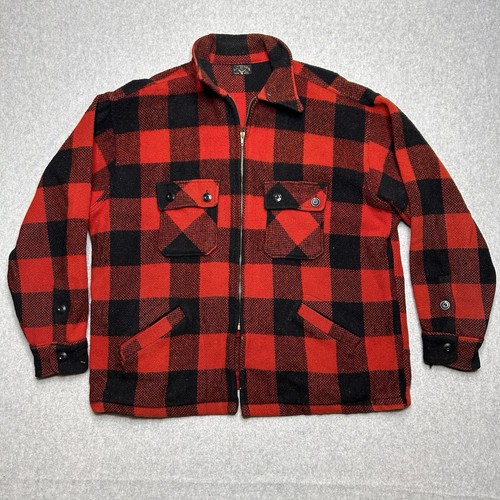 Vintage 1950s Winter King Men's XL Buffalo Plaid Wool Jacket Full Zip Talon Zip