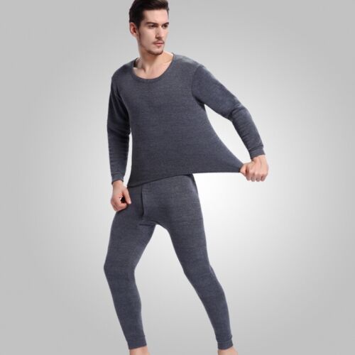 2Pcs Set Men's Wool Blends Warm Long Sleeve Thermal Top & Long Johns Pants Set - Picture 9 of 15