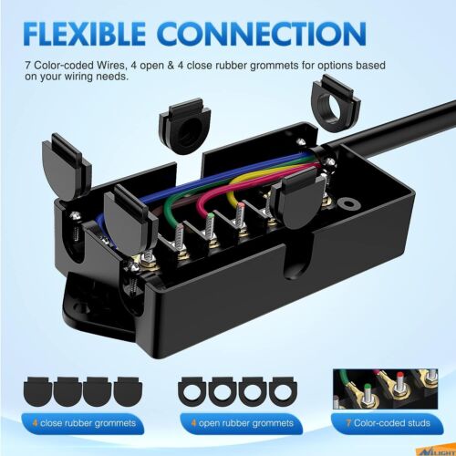 7 Way Molded 8ft Trailer Wire Light Plug Cord Junction Box Connector RV Camper - Foto 5 di 9