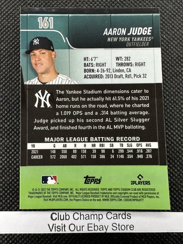 2022 #161 Aaron Judge Topps Stadium Club Chrome Baseball New York Yankees - Picture 2 of 2