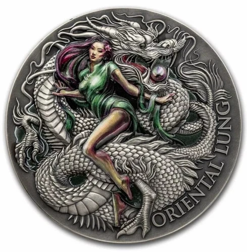 2 OZ 999 SILVER PROOF DRAGONOLOGY ORIENTAL LUNG CAMEROON HIGH RELIEF COIN