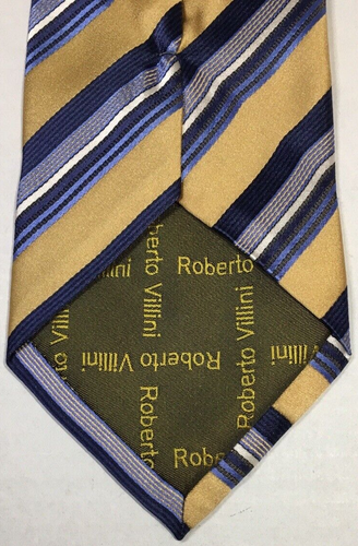 ROBERTO VILLINI Collezione Men's 100% Silk Tie Gold/Blue - Picture 8 of 10