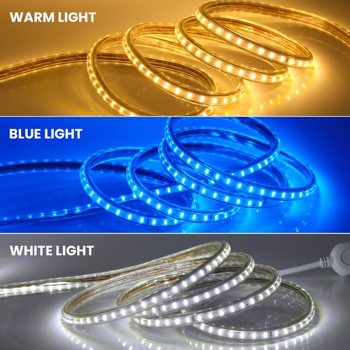 220V 240V 3014 LED Strip Waterproof Lights Rope Warm White with Switch UK plug - Picture 20 of 27