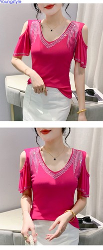 Camicia donna strass maglia a spalla fredda estate western festa cocktail top camicetta - Foto 6 di 16