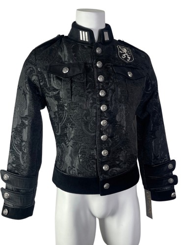 SHRINE GOTHIC ROYAL MARINE BLACK TAPESTRY JACKET MILITARY UNIFORM BAND STEAMPUNK - Picture 3 of 7