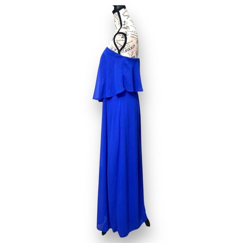 City Triangles L trägerlos blau Chiffon Maxikleid Kleid formell gefüttert fließend - Bild 6 von 12