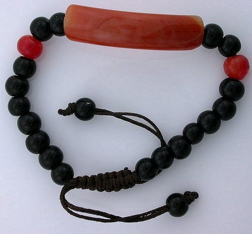 TWO CARNELIAN AGATE BLACK ONYX BLACK ROPE Adjustable Opening Bracelet UNIQUE! - Picture 2 of 2