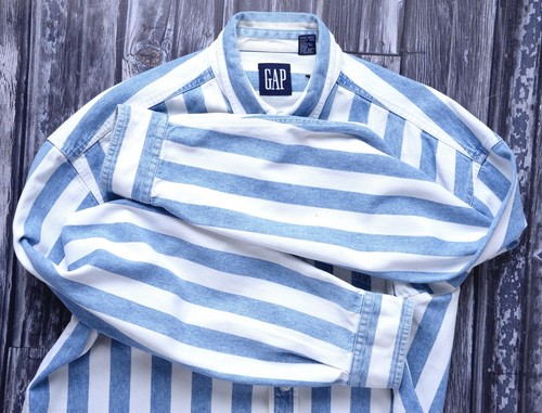 Camisa vaquera vintage a rayas azules y blancas The Gap con botones talla XL - Imagen 5 de 9
