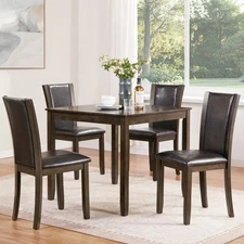 5 Piece Dining Table Set Wooden Square Dining Table & 4 PU Upholstered Chairs