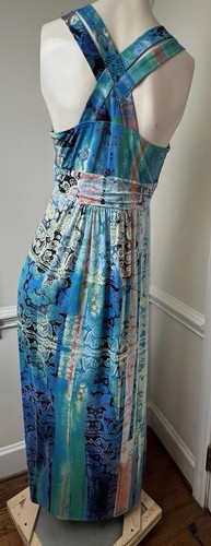 Soma Blue Green Lace-Printed Artsy Print Maxi Dress Casual Size M - Picture 3 of 11