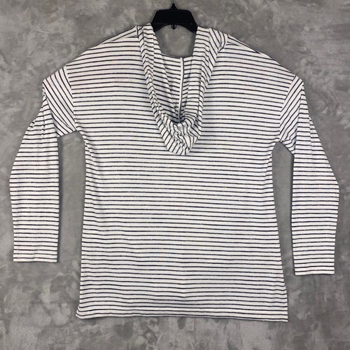 Felpa con cappuccio Banana Republic Luxespun a righe scollo a V bianco blu pullover top donna - Foto 3 di 12