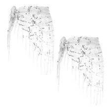 Belly Dance Hip Scarf Sequin Triangle Wrap Skirts White, Pack of 2 