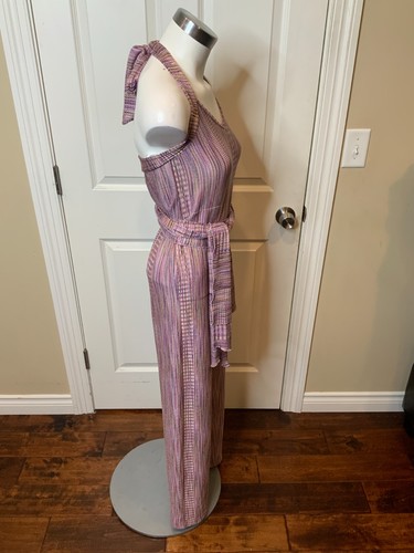 Tuta ALEXIS viola in maglia a costine senza maniche con cintura, taglia XS - Foto 4 di 8