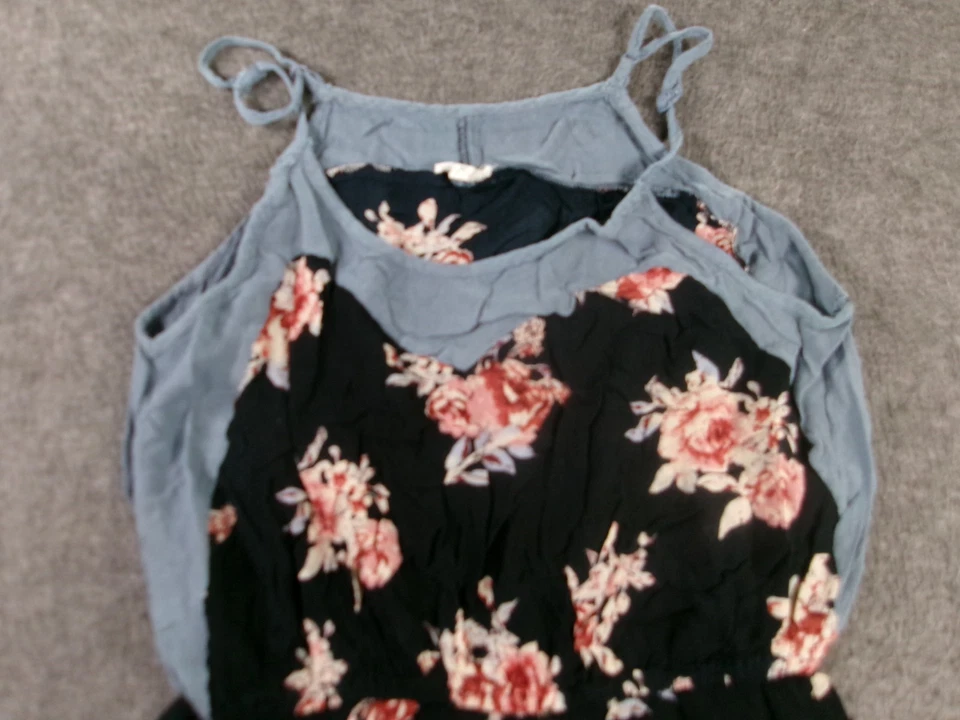 En Creme Romper Women Medium Blue  Floral Beachy Resort Costal Sleeveless - Image 2 of 4