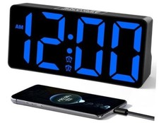 Alarm Clock for Bedroom with Night Light  Bold Digits-7 Blue Digit-black Case