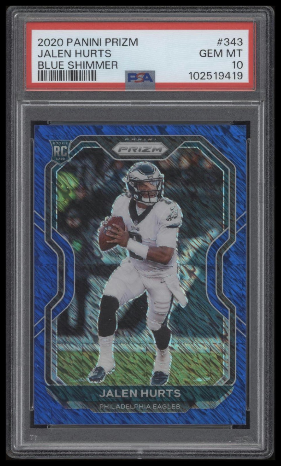 2020 Prizm Blue Shimmer Rookie /25 JALEN HURTS RC Eagles #343 PSA 10 GRAIL