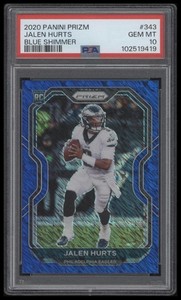 2020 Prizm Blue Shimmer Rookie /25 JALEN HURTS RC Eagles #343 PSA 10 GRAIL