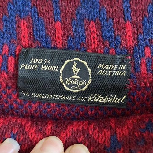 Maglione donna vintage 100% pura lana grande blu rosso austriaco Wollpö Kitzbühel - Foto 5 di 7