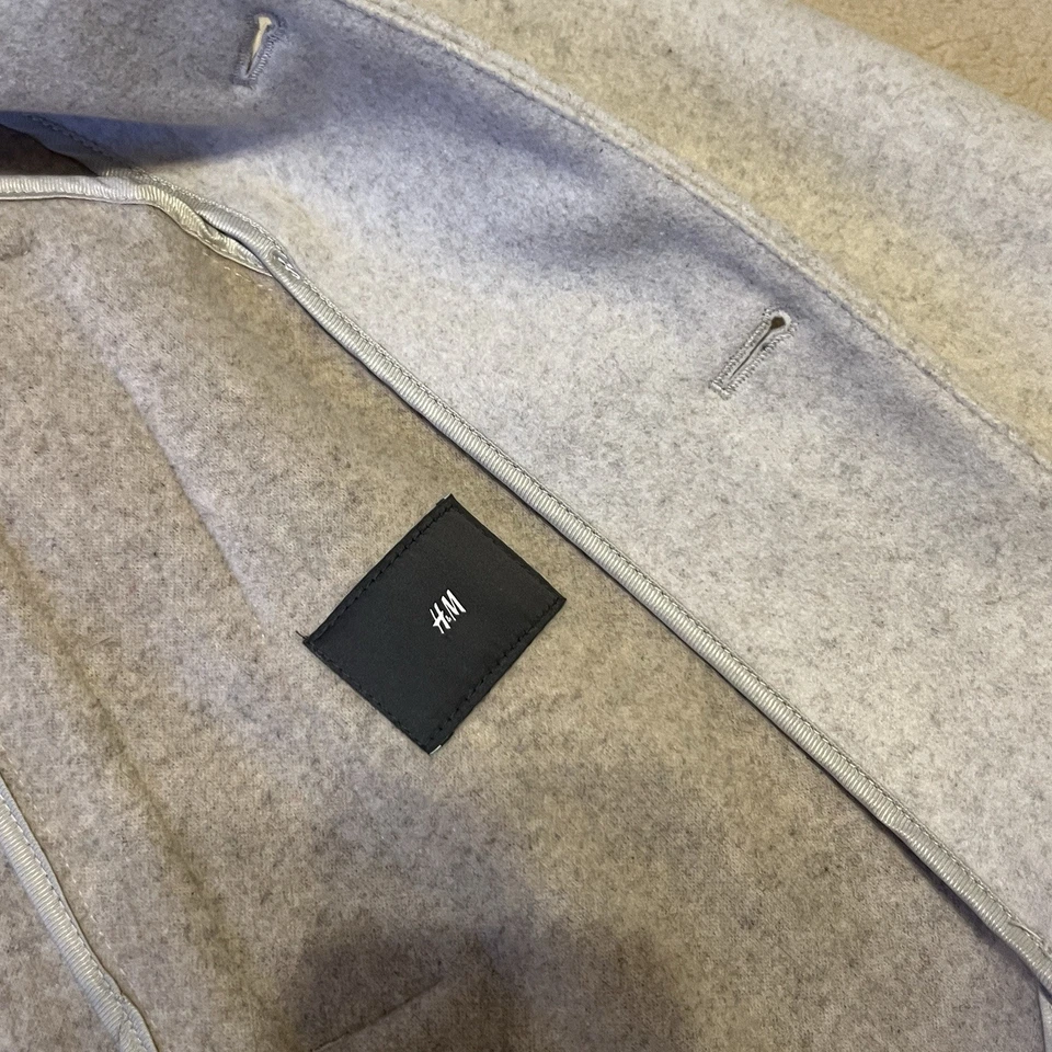 H&m Men’s 34r Overcoat Coat Jacket Felt Long Trench Wool Blend Beige Neutral - Image 3 of 4