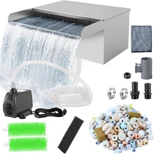 Pond Waterfall with Filter and Pump Kit, 304 Stainless Steel Waterfall Box for P