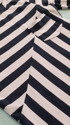 Monteau Black & Beige Striped Mini Dress W/ Breast Pocket 3/4 Sleeve Women’s L - Picture 13 of 22