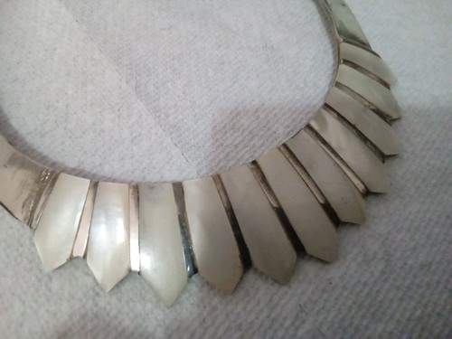 BOLD 80s ALPACA+ SILVER STAMPED LIP COLLAR CUFF CHOKER NECKLACE - Bild 6 von 7
