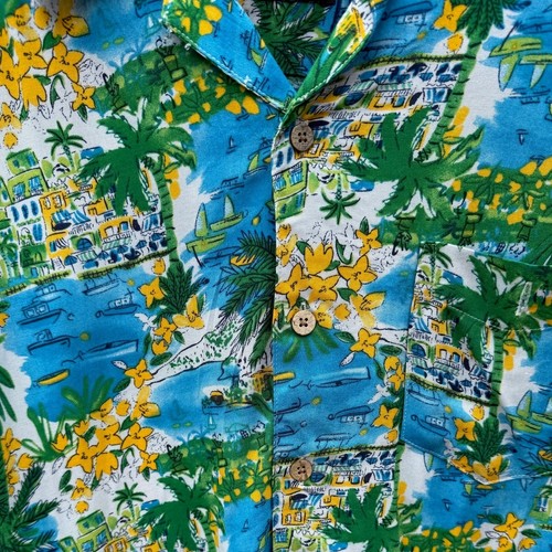 Wetterfestes Hemd Tropical Island mit Gebäuden Knopfleiste Größe Large - Bild 4 von 5