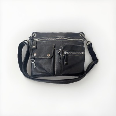 Fossil Leather Crossbody Bag Purse Handbag Black Pebbled Leather Silver Hardware