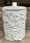 CYNTHIA ROWLEY WHITE FLORAL RESIN APOTHECARY JAR  / COTTON BALL JAR