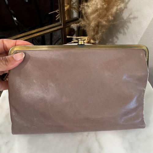Portafoglio Hobo Leanne in pelle tortora pieghevole Kisslock pochette borsa a tracolla borsa - Foto 3 di 12