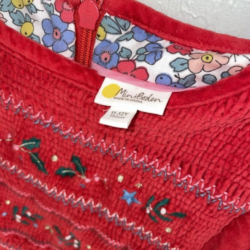 Mini Boden Christmas Holiday robin red velvet smocked dress. Size 11-12 Year - Picture 4 of 10