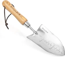 Garden Serrated Planting Trowel, Multifunctional Shovel with Ash Wood and Stainl
